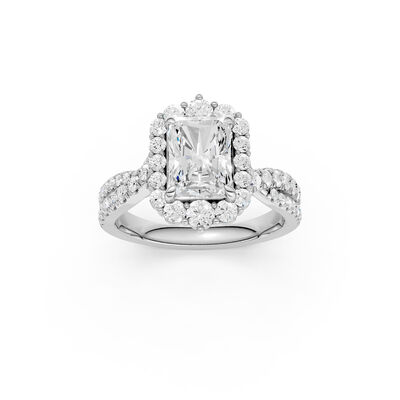 Radiant-Cut Lab Grown 2 3/4ctw. Diamond Fancy Halo Engagement Ring in 14k White Gold